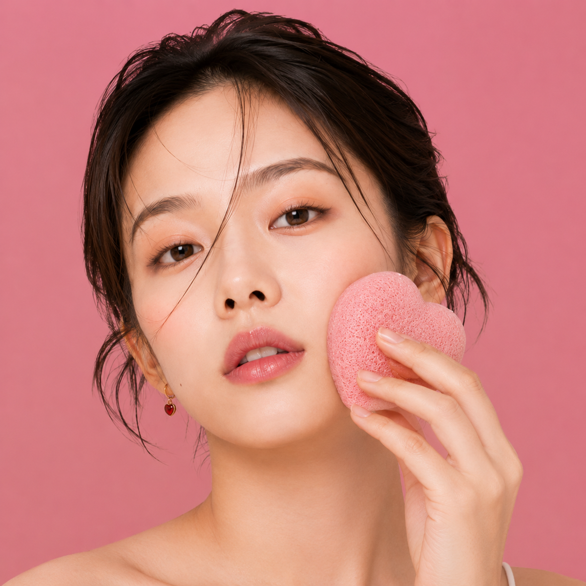 Woman using konjac sponge
