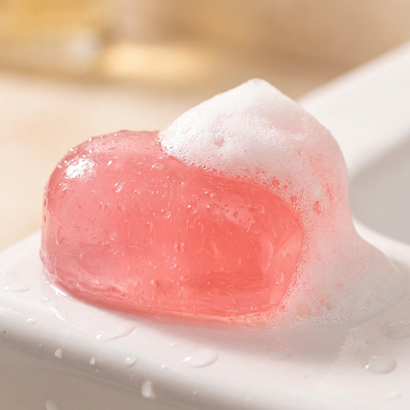 Jellzy heart covered in soft lather, close up